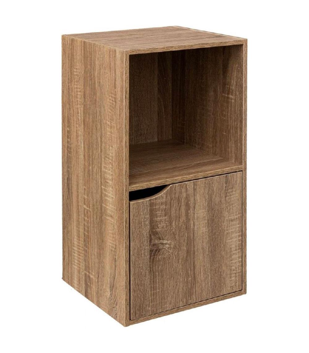 wadiga Table de chevet bois 1 placard + 1 étagère 34.4x32x67.6cm