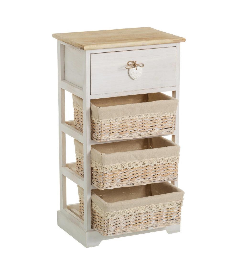 Wadiga Table De Chevet Bois 1 Tiroir + 3 Paniers - 40x29x73cm