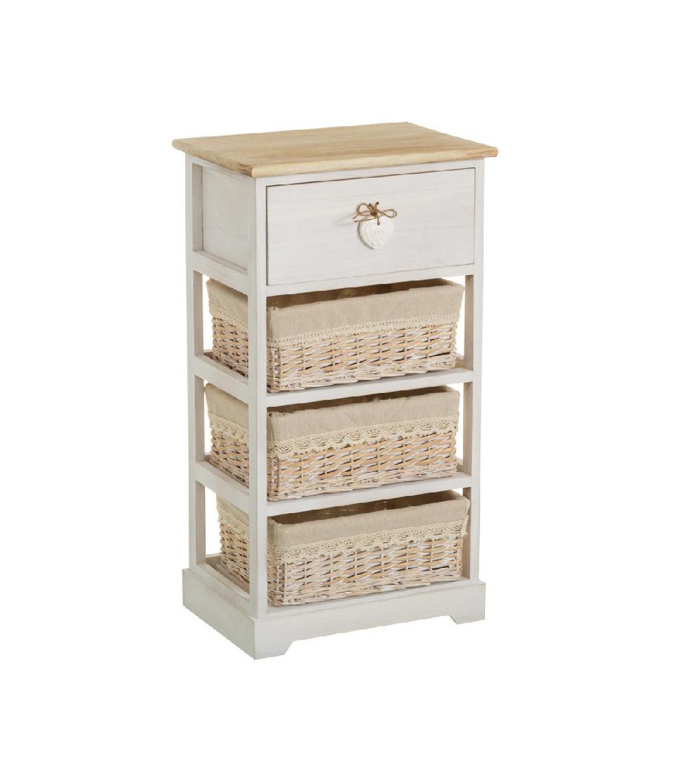wadiga Table de Chevet Bois 1 Tiroir + 3 Paniers - 40x29x73cm