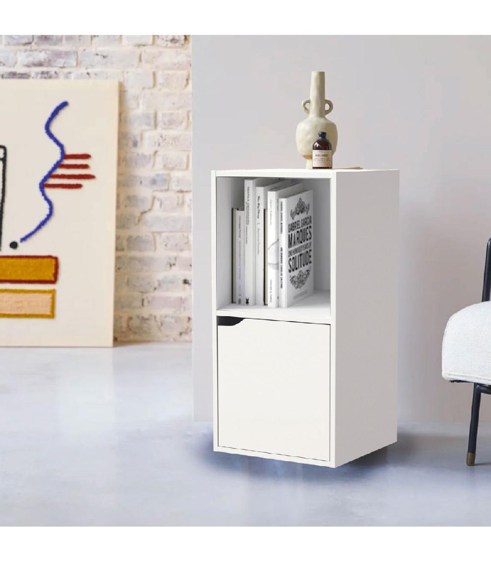 Wadiga Table De Chevet Bois Blanc 1 Placard + 1 étagère 30x29x60cm