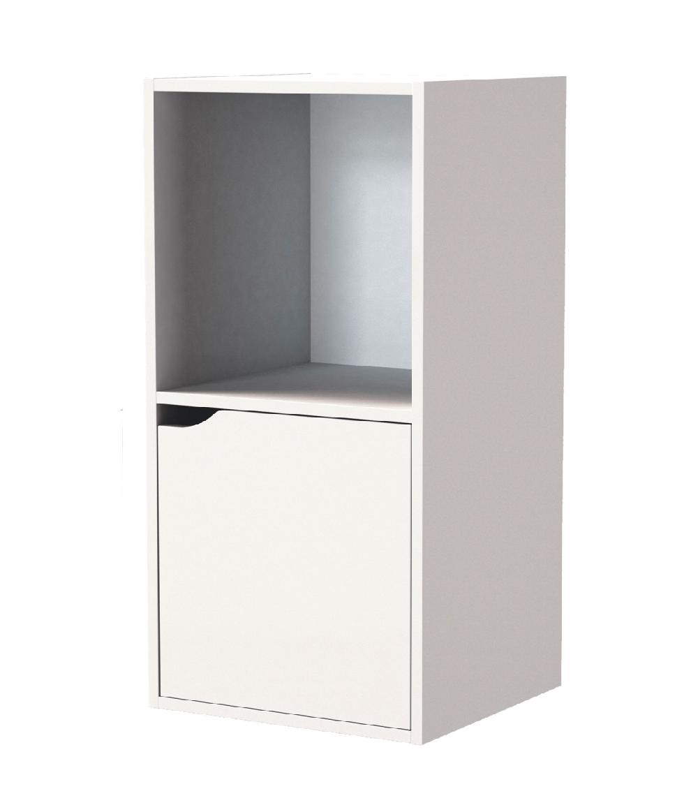 wadiga Table de chevet bois blanc 1 placard + 1 étagère 30x29x60cm