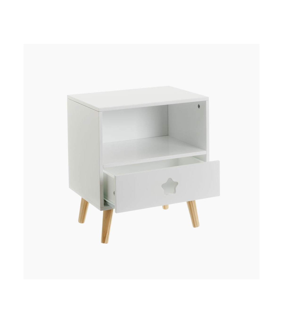 Wadiga Table De Chevet Bois Enfant Blanc étoile - 40x30x50cm