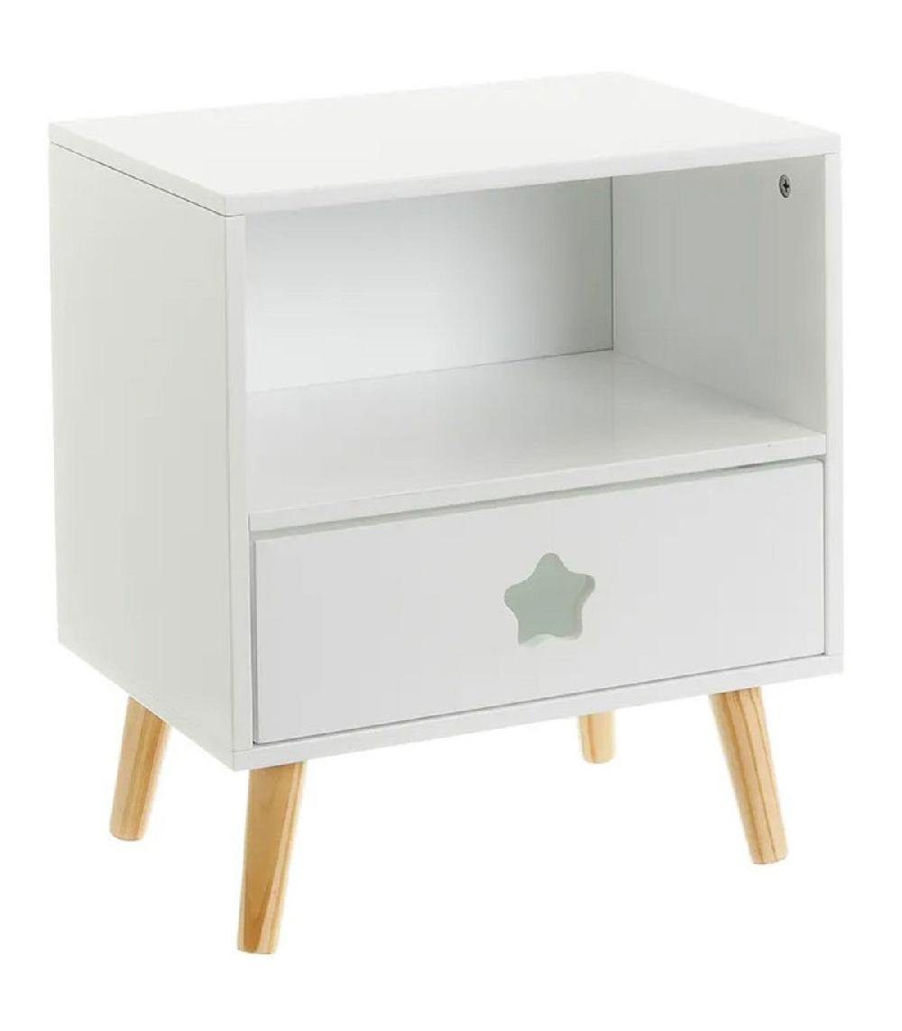 wadiga Table de chevet bois enfant blanc étoile - 40x30x50cm
