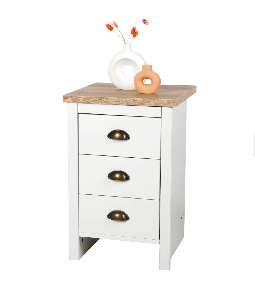Wadiga Table De Chevet Bois Et Blanc 3 Tiroirs 40x38x60cm