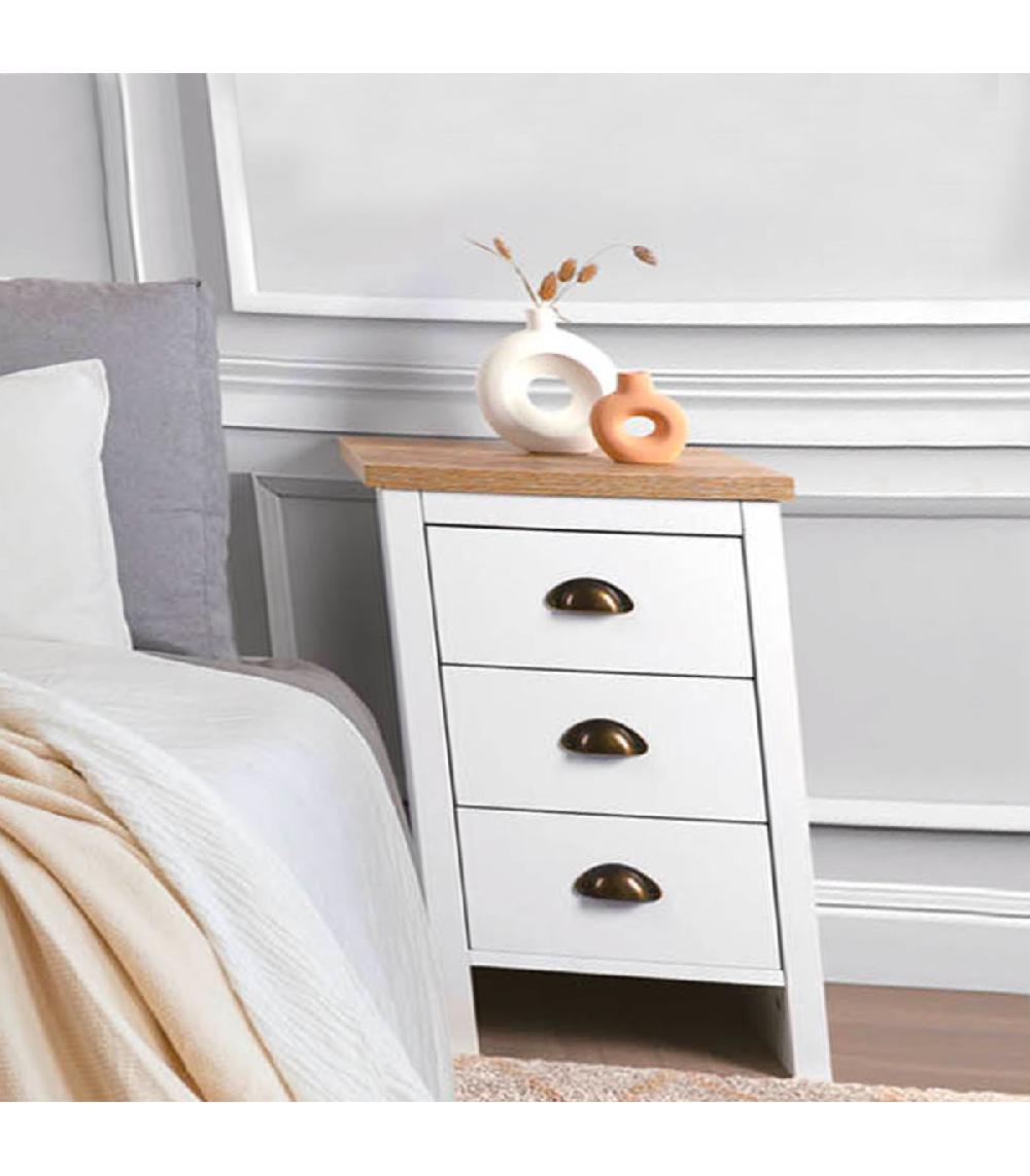 Wadiga Table De Chevet Bois Et Blanc 3 Tiroirs 40x38x60cm