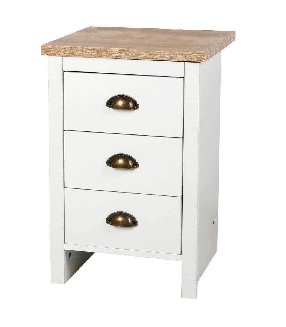 wadiga Table de chevet bois et blanc 3 tiroirs 40x38x60cm