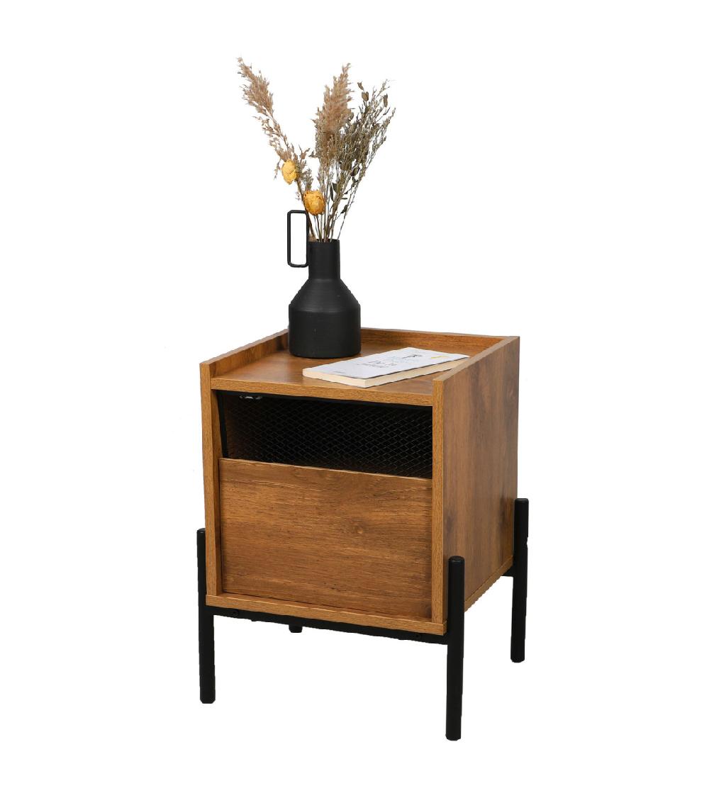 Wadiga Table De Chevet Bois Et Métal Noir 40x35x50cm