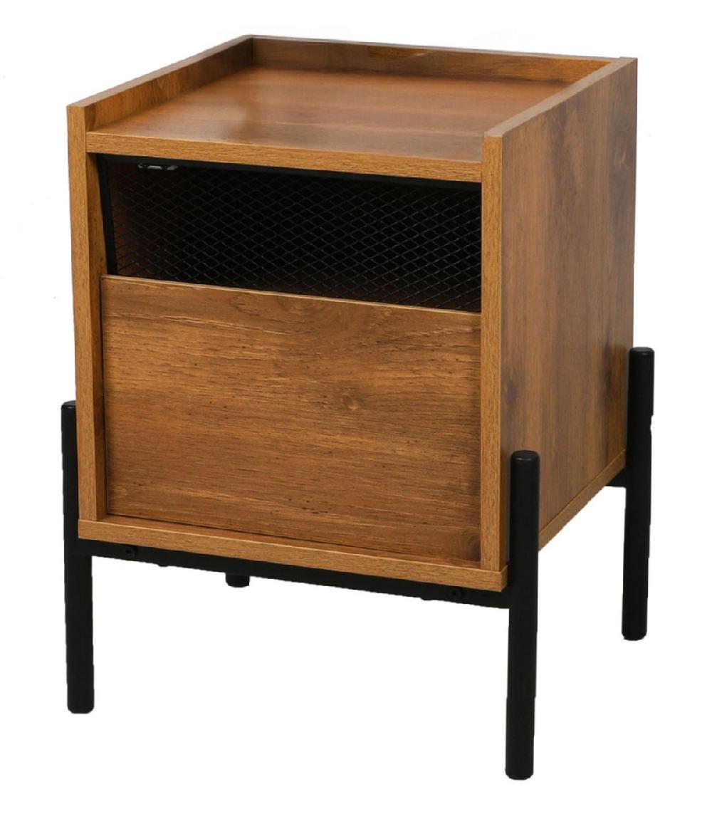 wadiga Table de chevet bois et métal noir 40x35x50cm