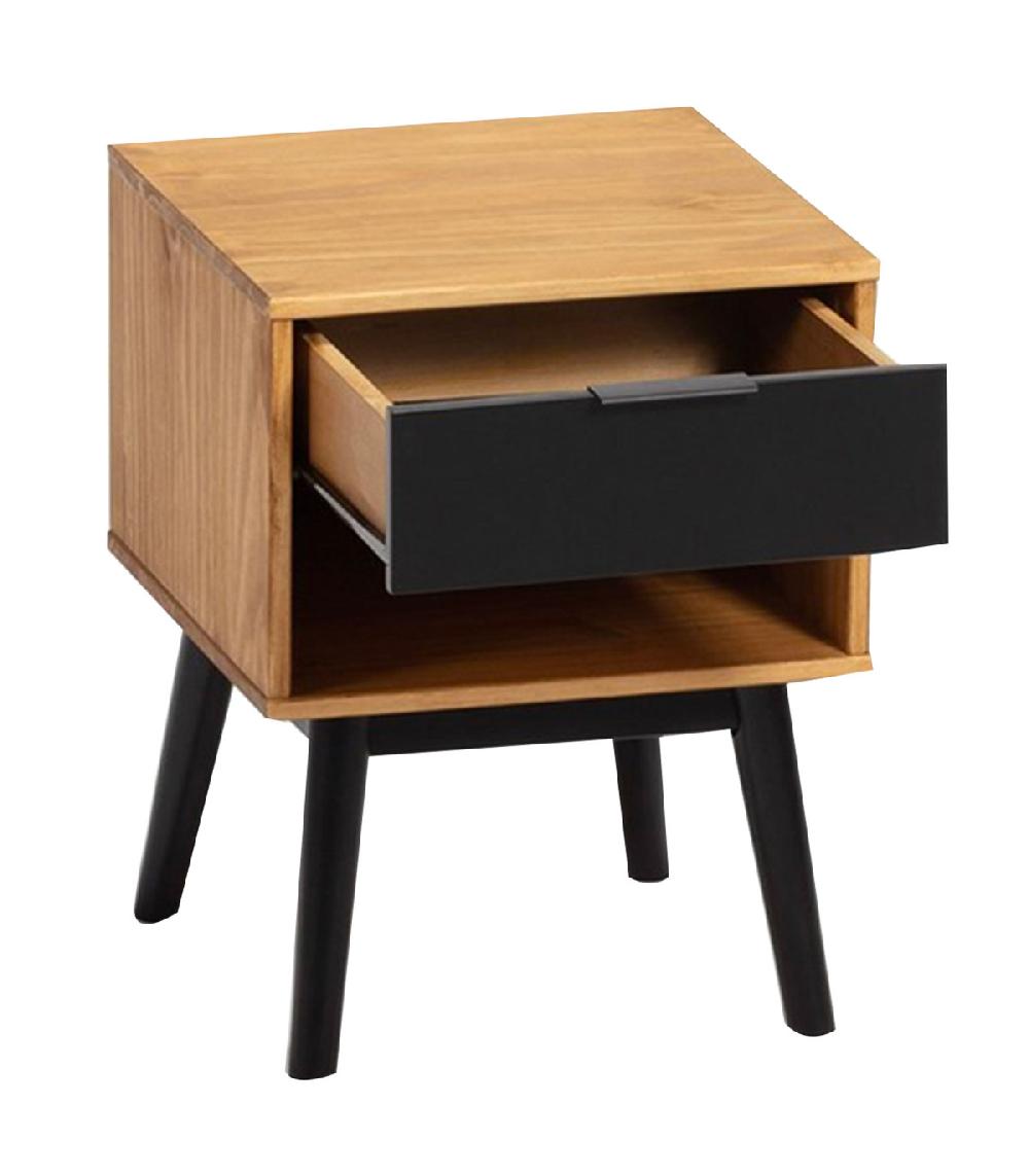 Wadiga Table De Chevet Bois Et Noir 1 Tiroir 40x40x52cm