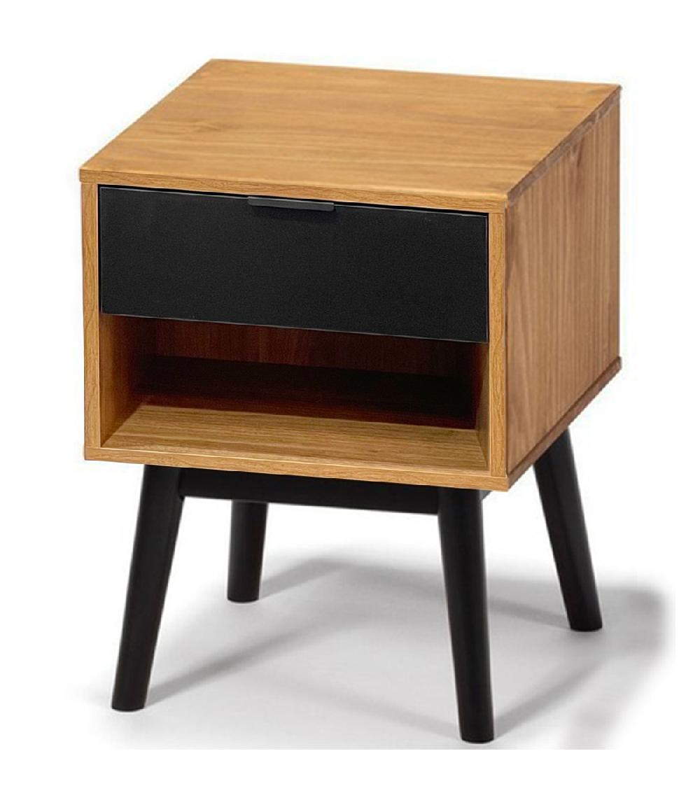 wadiga Table de chevet bois et noir 1 tiroir 40x40x52cm