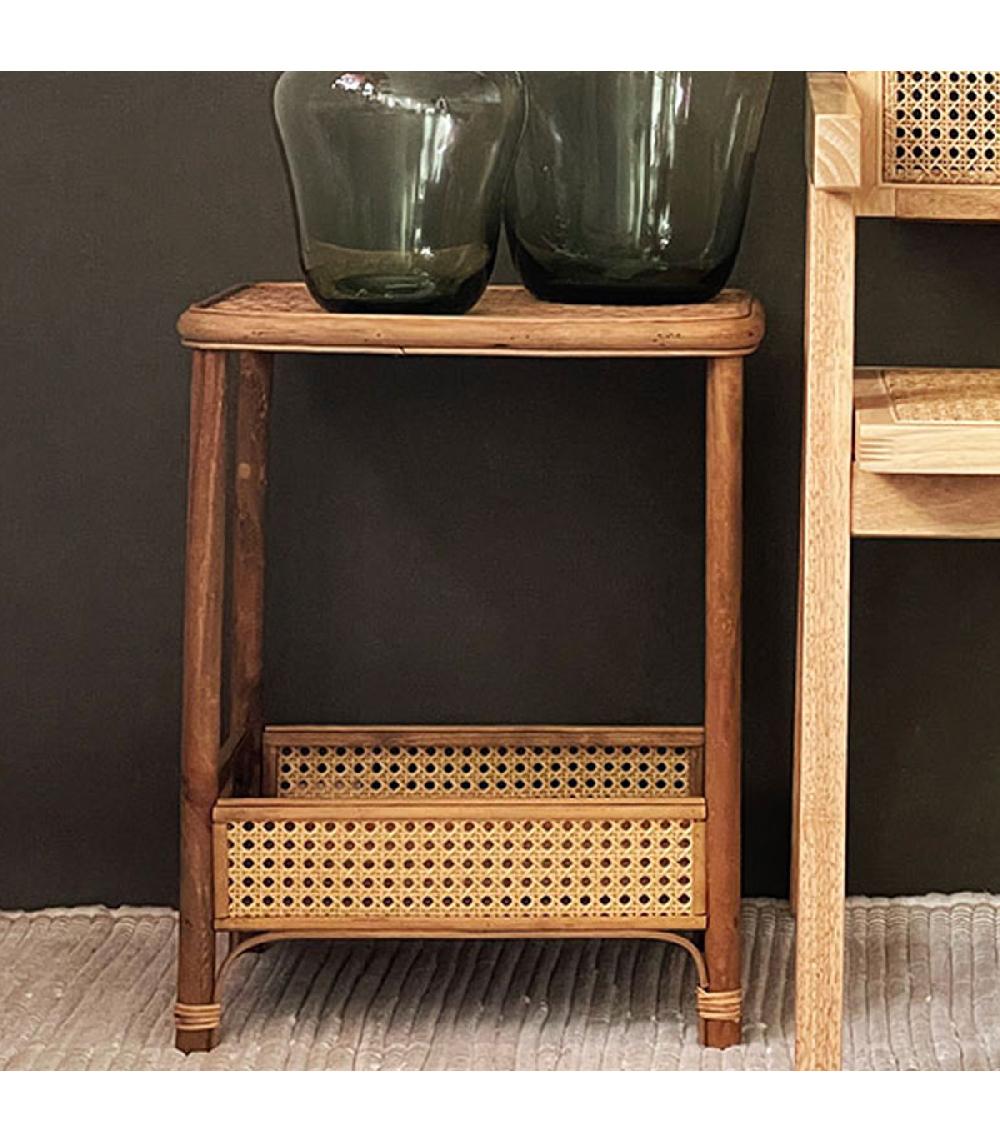 Wadiga Table De Chevet Bois Et Rotin 41x30.5x50.5cm