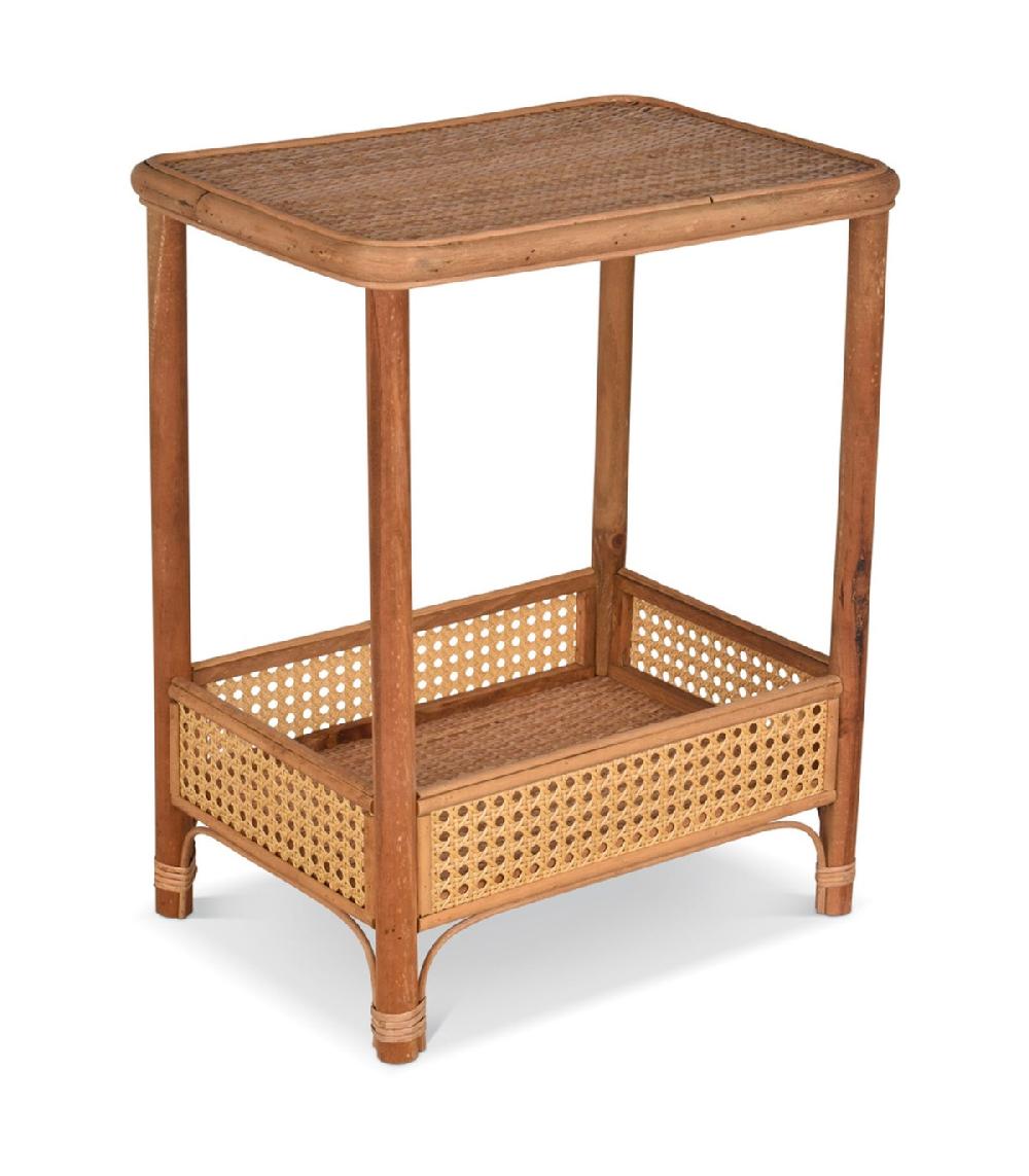 wadiga Table de chevet bois et rotin 41x30.5x50.5cm