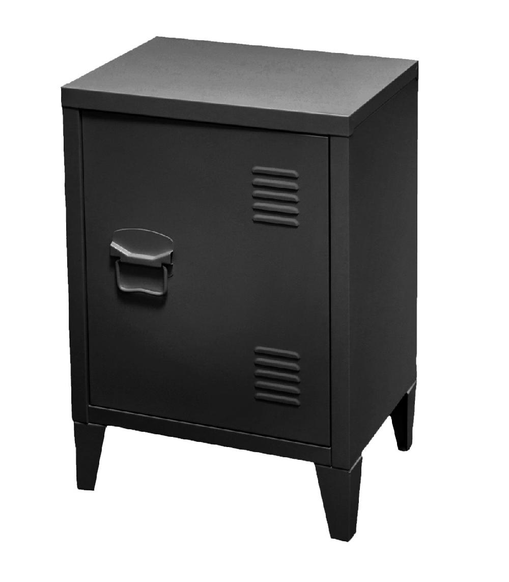 wadiga Table de chevet casier en métal noir 1 porte 40x30x57cm