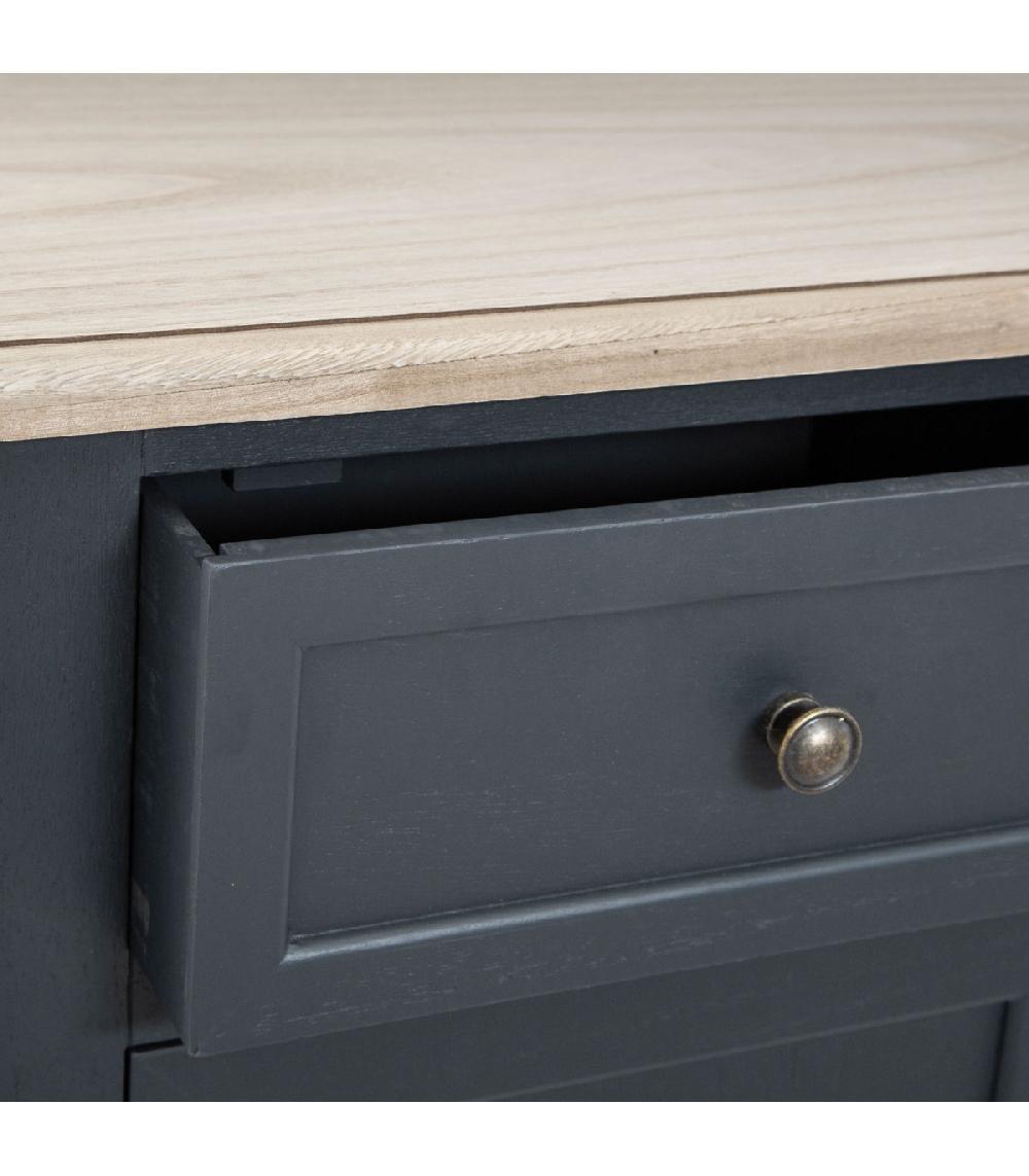 Wadiga Table De Chevet Classique Bicolore Gris Et Bois 1 Tiroir 45x30x67.5cm