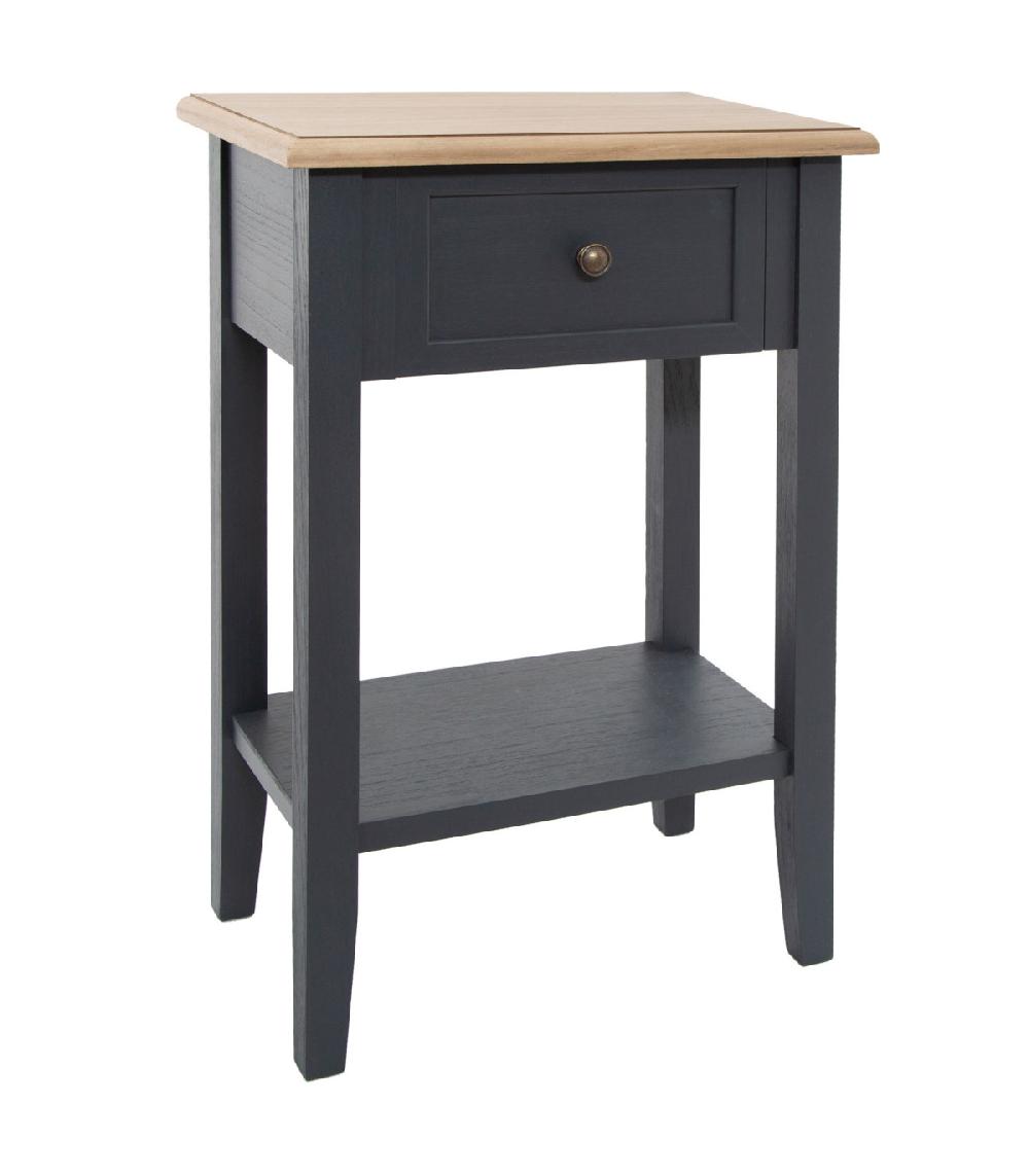 wadiga Table de chevet classique bicolore gris et bois 1 tiroir 45x30x67.5cm