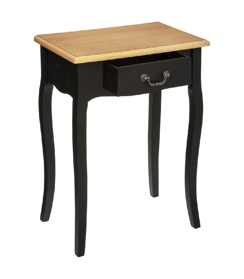 Wadiga Table De Chevet Classique Noir Et Bois 1 Tiroir 47x30x65.5cm