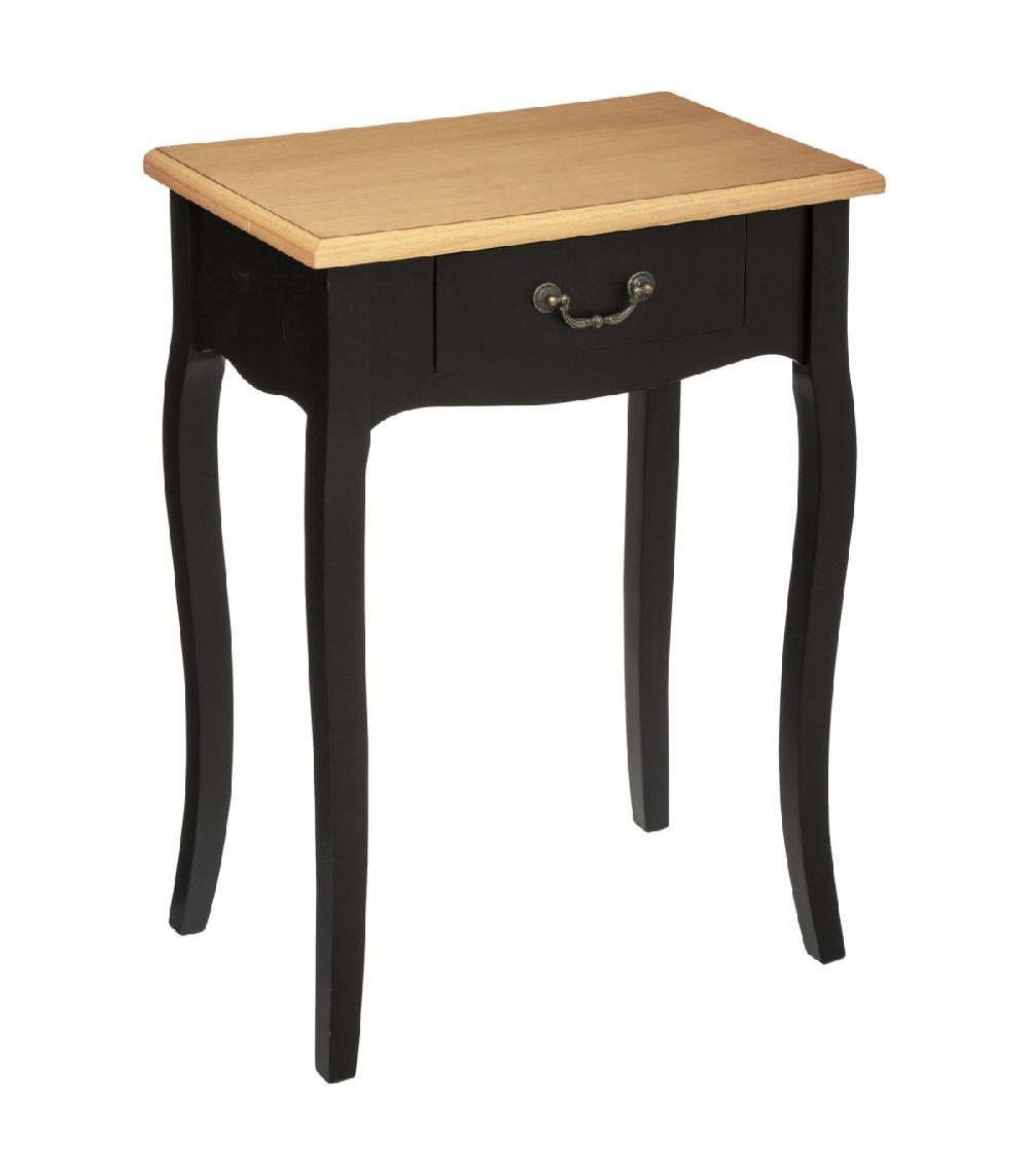 wadiga Table de chevet classique noir et bois 1 tiroir 47x30x65.5cm