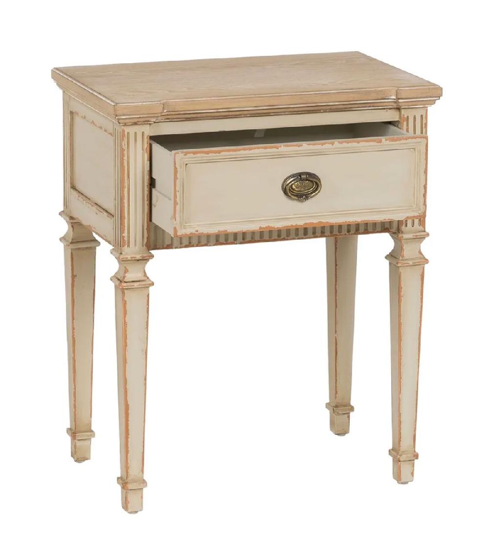 Wadiga Table De Chevet Classque En Bois Beige Effet Vieilli 56x36x68cm