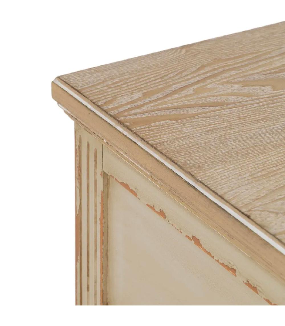 Wadiga Table De Chevet Classque En Bois Beige Effet Vieilli 56x36x68cm
