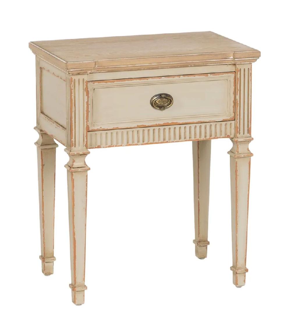 wadiga Table de chevet classque en bois beige effet vieilli 56x36x68cm