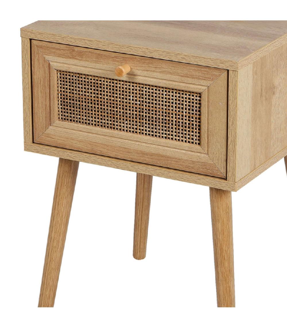 Wadiga Table De Chevet Effet Bois 1 Tiroir Rotin 39x39x55cm
