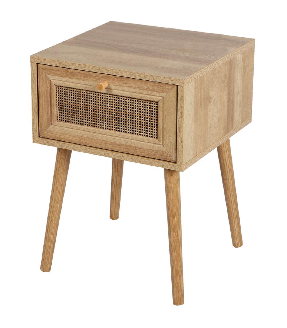 wadiga Table de chevet effet bois 1 tiroir rotin 39x39x55cm