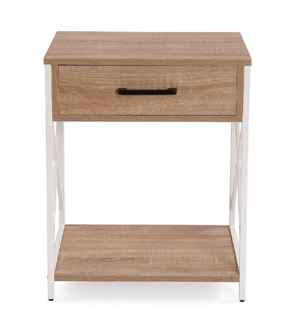 Wadiga Table De Chevet Effet Bois Et Métal Blanc 48x40x60cm