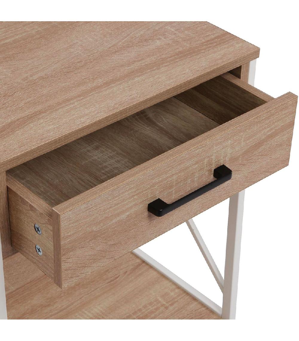 Wadiga Table De Chevet Effet Bois Et Métal Blanc 48x40x60cm