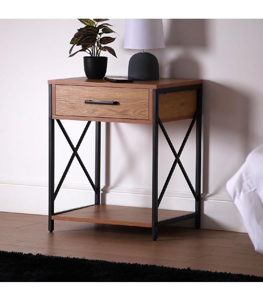 Wadiga Table De Chevet Effet Bois Et Métal Noir 48x40x60cm