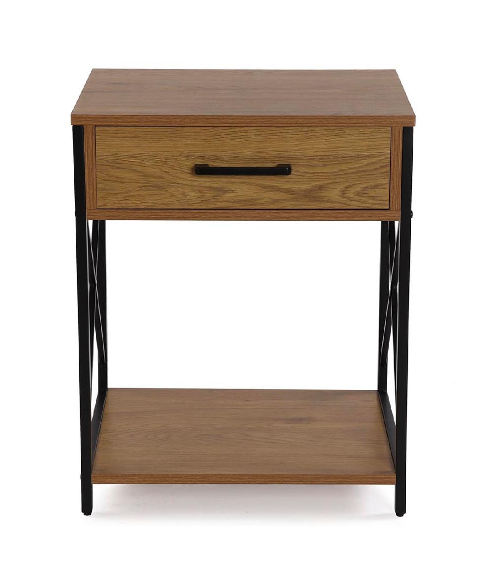 Wadiga Table De Chevet Effet Bois Et Métal Noir 48x40x60cm