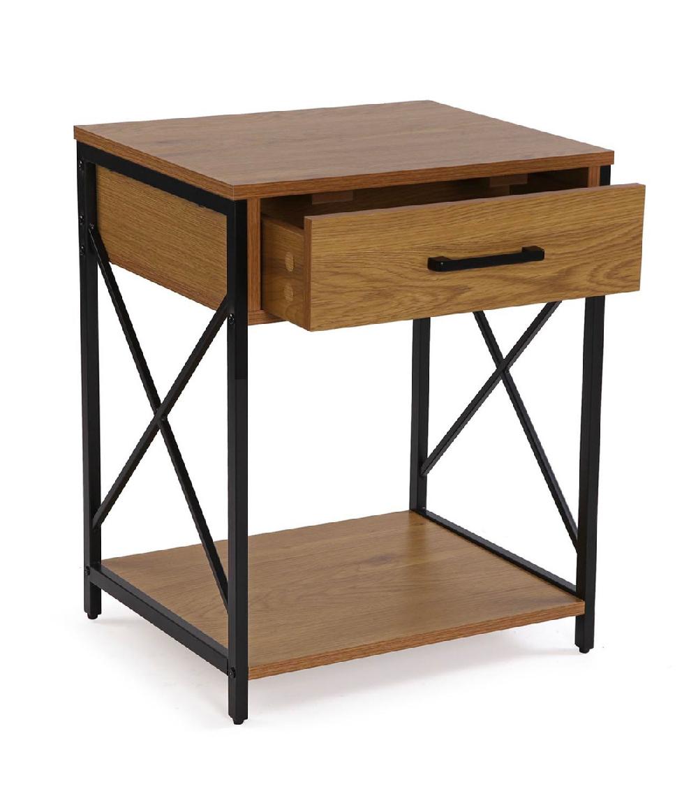 Wadiga Table De Chevet Effet Bois Et Métal Noir 48x40x60cm