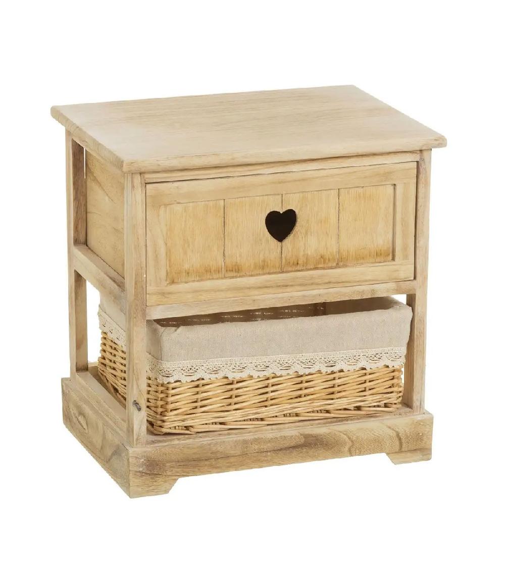wadiga Table de Chevet en Bois 1 Tiroir + 1 Panier Country