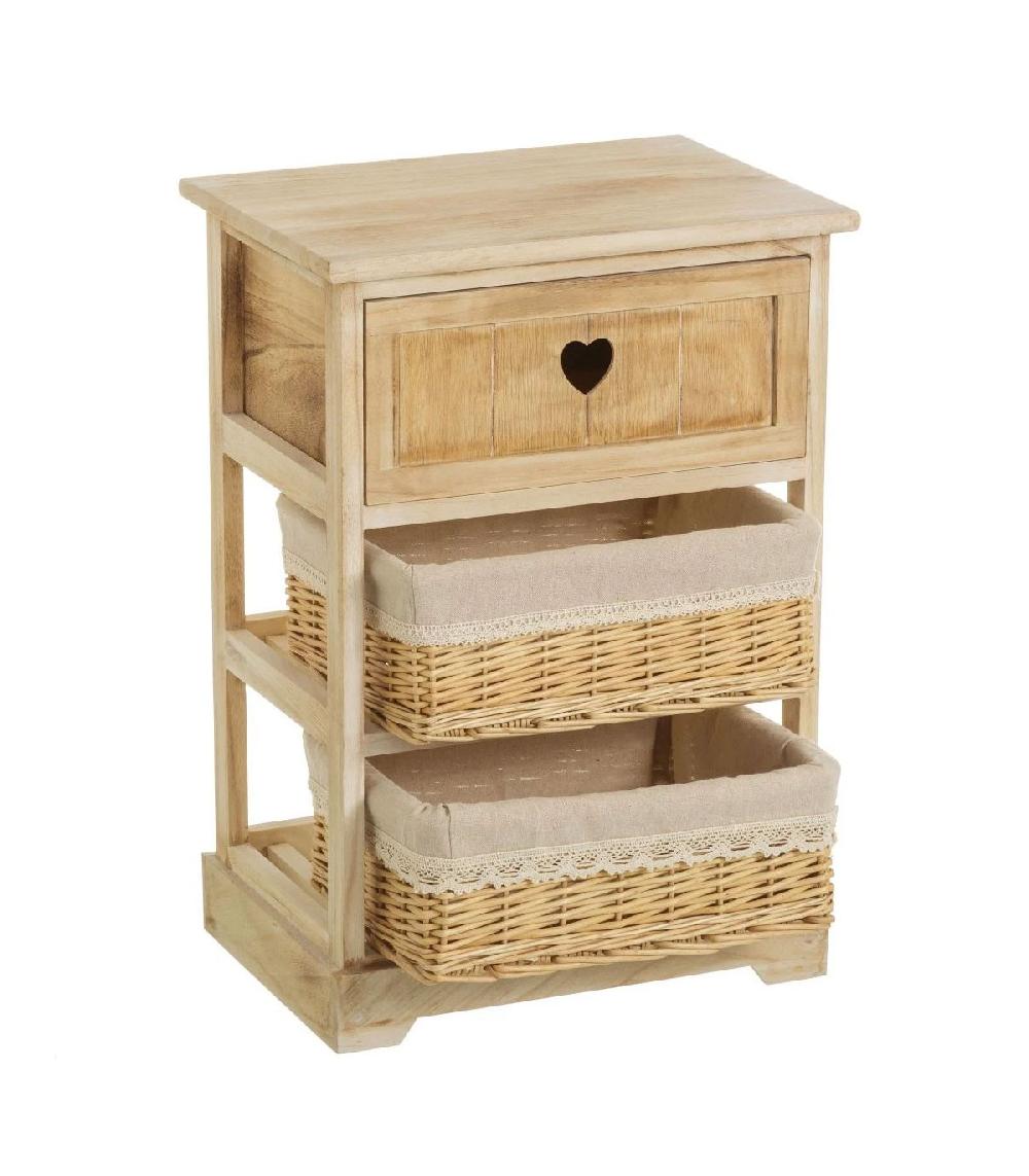 Wadiga Table De Chevet En Bois 1 Tiroir + 2 Paniers Country