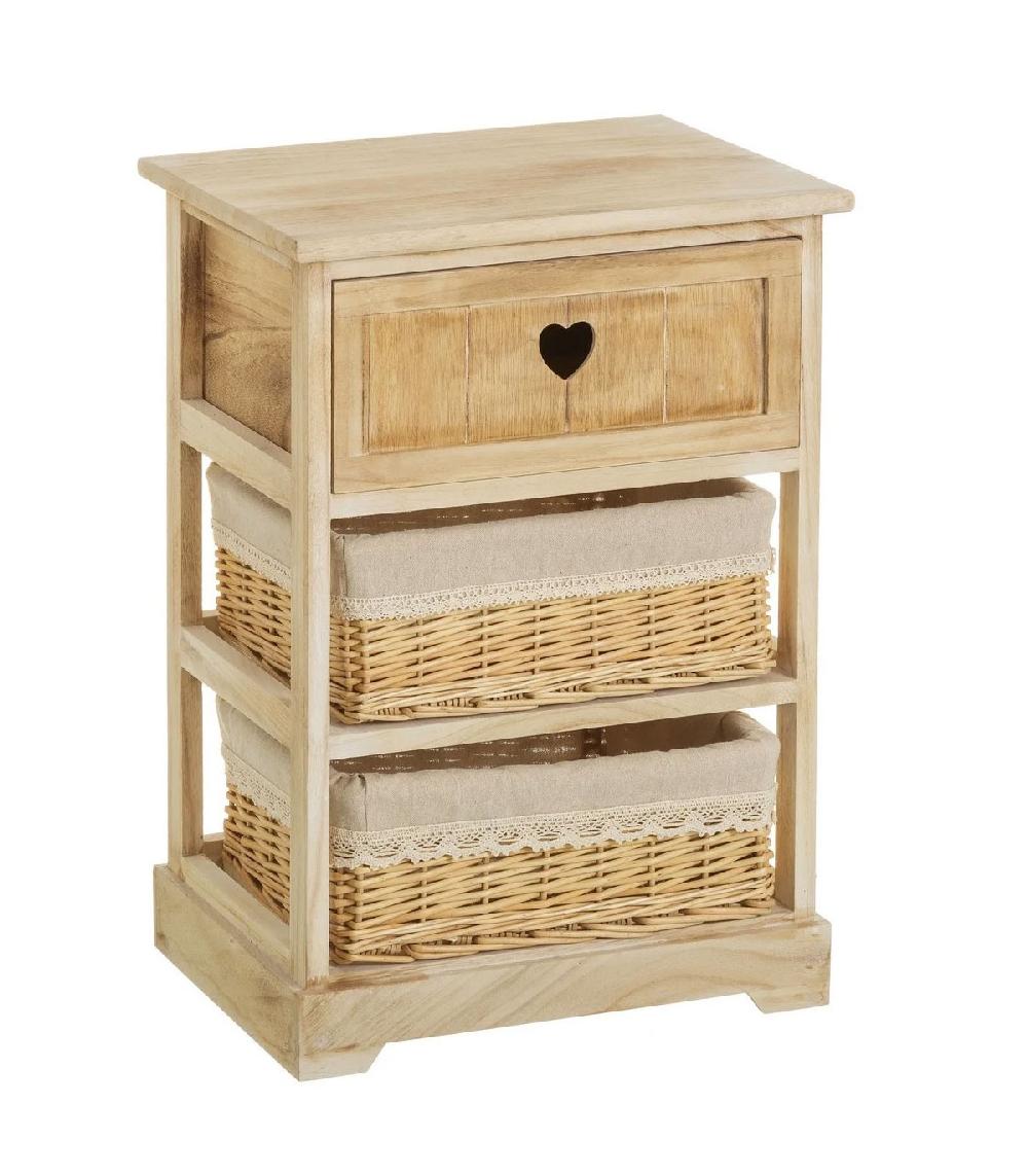 wadiga Table de Chevet en Bois 1 Tiroir + 2 Paniers Country