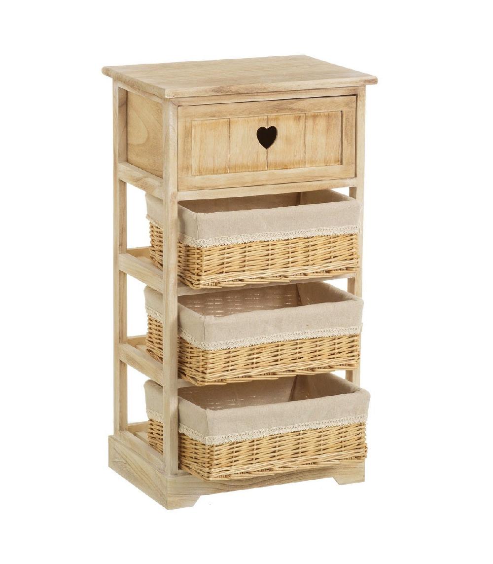 Wadiga Table De Chevet En Bois 1 Tiroir + 3 Paniers Country - 40x29x73cm