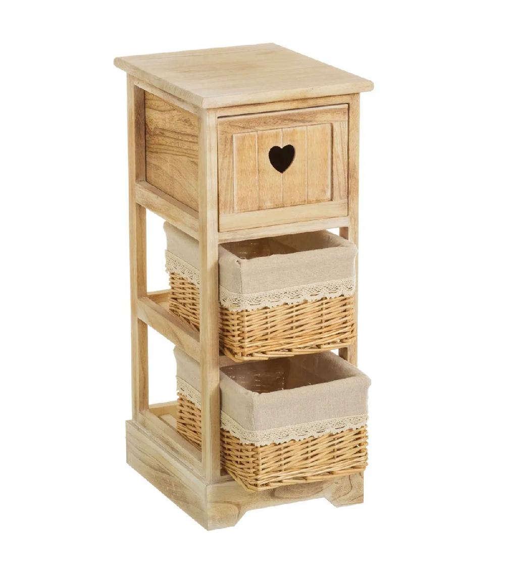 Wadiga Table De Chevet En Bois 1 Tiroir Et 2 Paniers Country 26x32x63cm