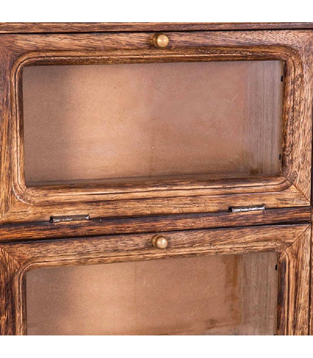 Wadiga Table De Chevet En Bois 2 Portes Vitrées Et 1 Tiroir 27.5x15x40cm