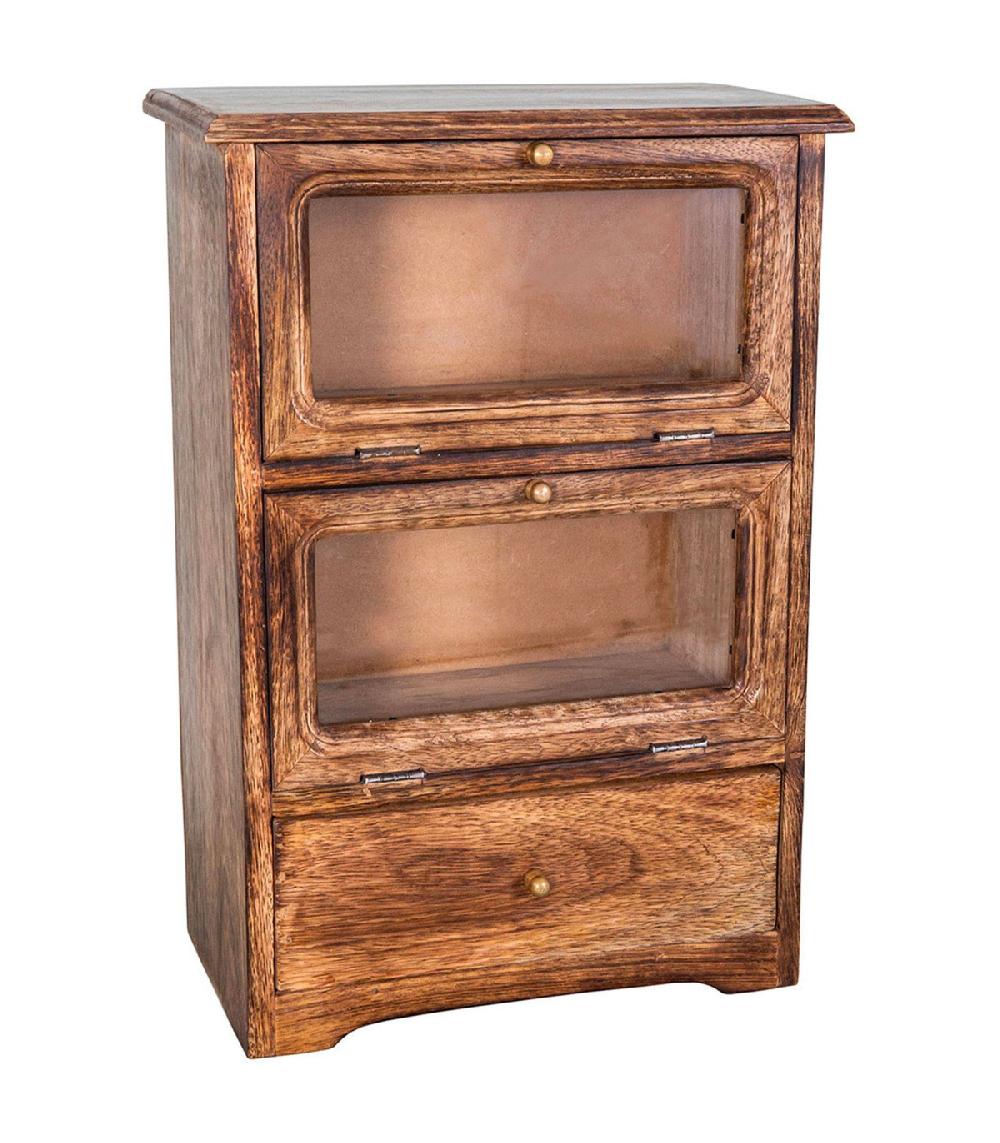 wadiga Table de chevet en bois 2 portes vitrées et 1 tiroir 27.5x15x40cm