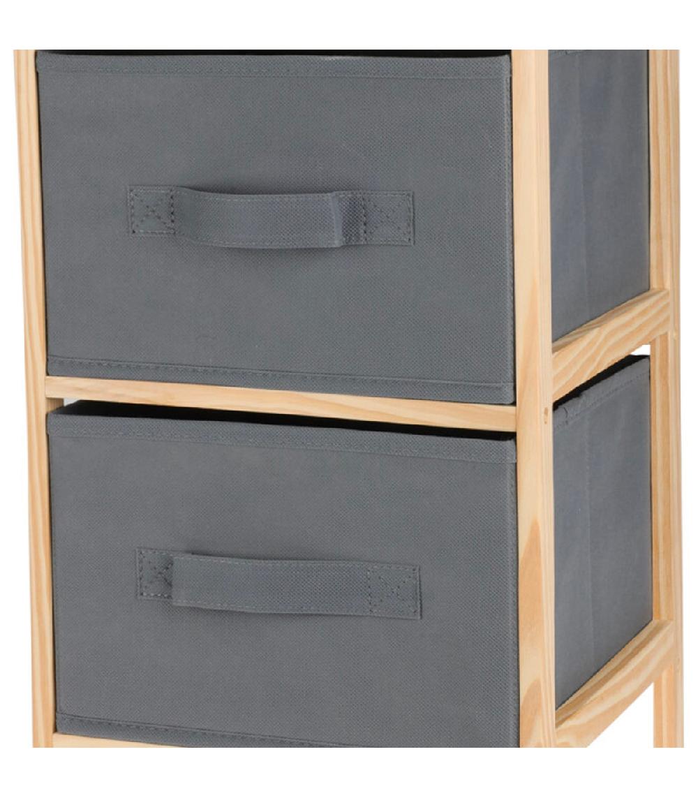 Wadiga Table De Chevet En Bois Avec 2 Tiroirs Gris En Toile 27.5x25.5x46cm