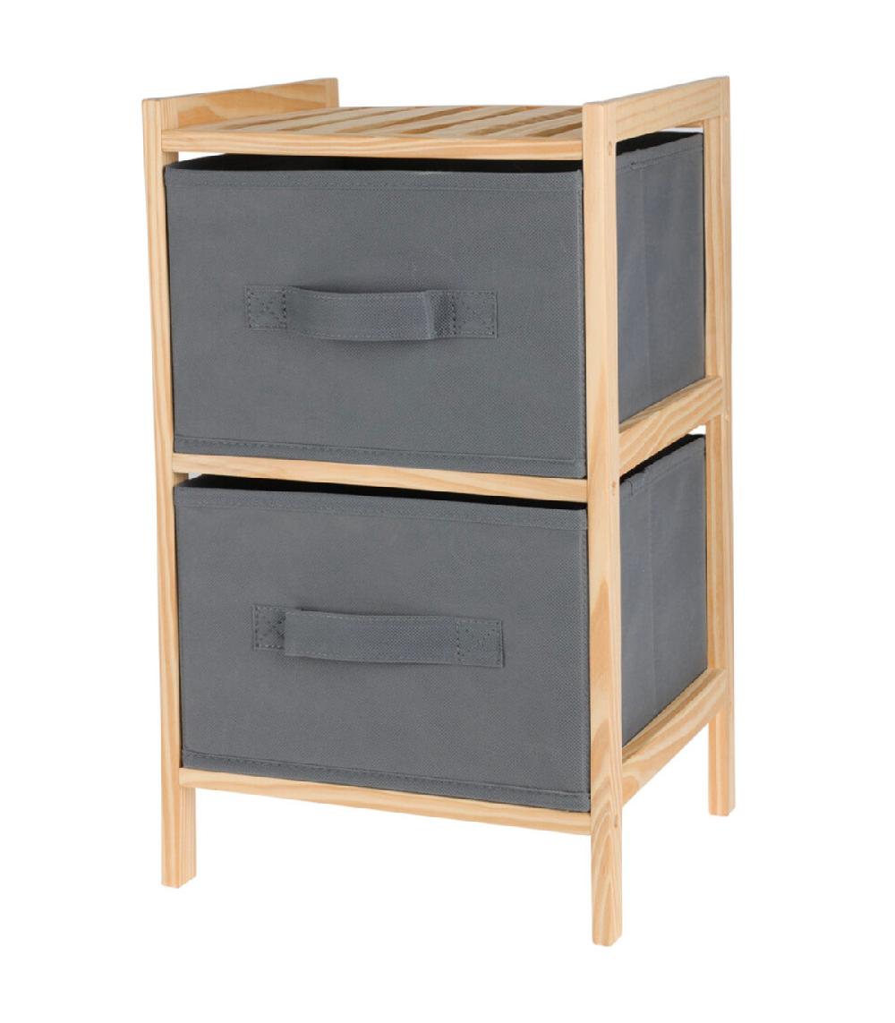wadiga Table de chevet en bois avec 2 tiroirs gris en toile 27.5x25.5x46cm