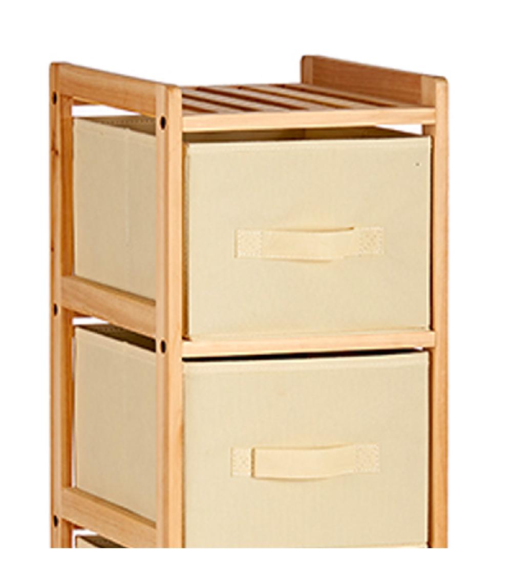 Wadiga Table De Chevet En Bois Avec 3 Tiroirs Beiges En Toile 29.5x28x70cm