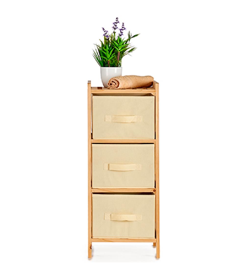 Wadiga Table De Chevet En Bois Avec 3 Tiroirs Beiges En Toile 29.5x28x70cm