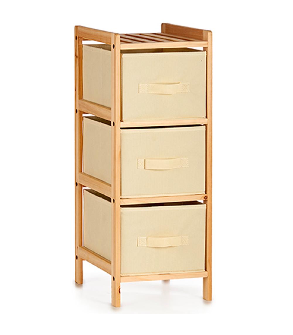 wadiga Table de chevet en bois avec 3 tiroirs beiges en toile 29.5x28x70cm