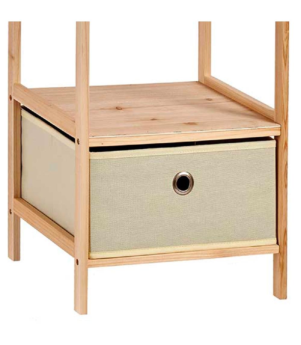 Wadiga Table De Chevet En Bois Avec Tiroir Beige En Toile 32x26x55.5cm