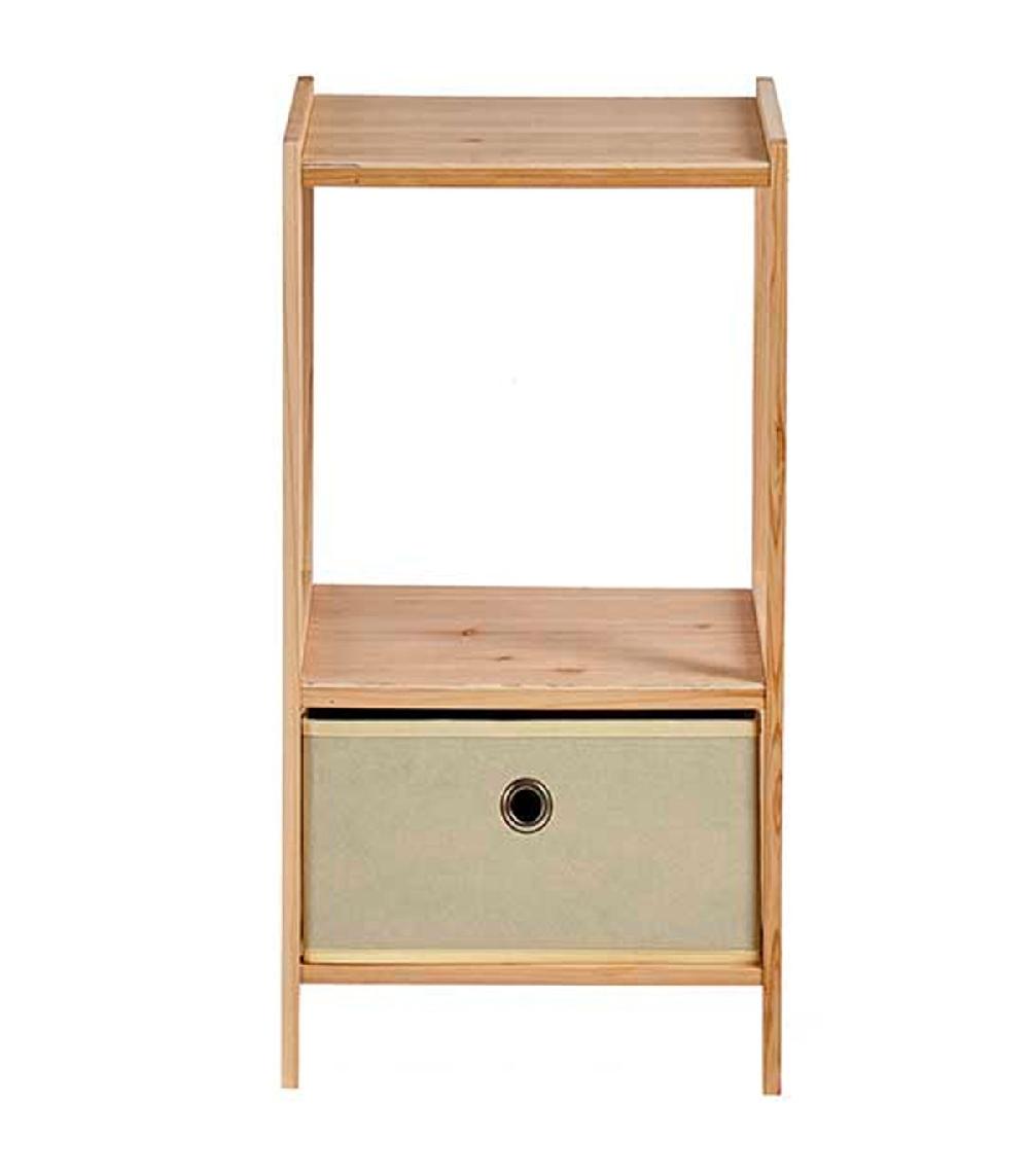 Wadiga Table De Chevet En Bois Avec Tiroir Beige En Toile 32x26x55.5cm