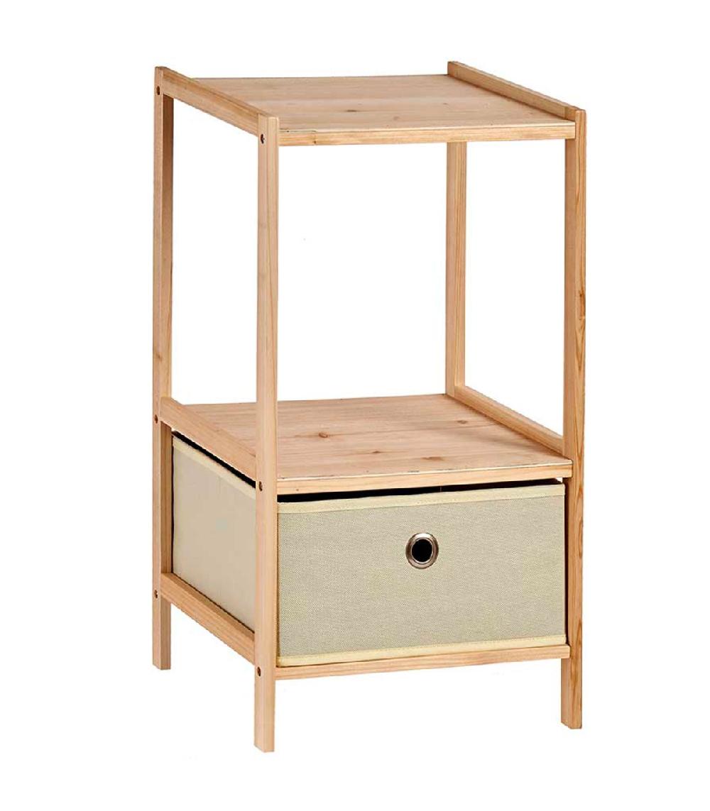 wadiga Table de chevet en bois avec tiroir beige en toile 32x26x55.5cm