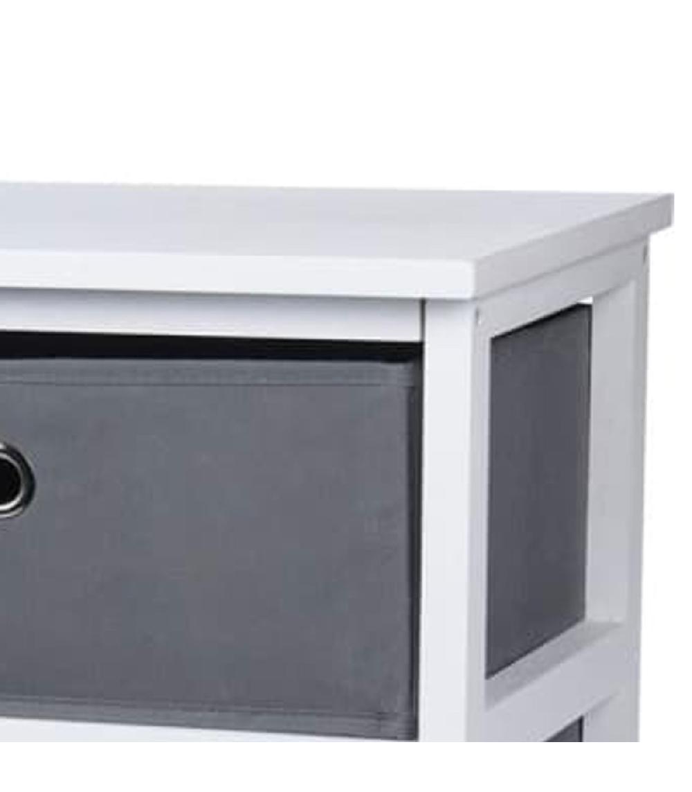 Wadiga Table De Chevet En Bois Blanc 2 Tiroirs Gris Toile