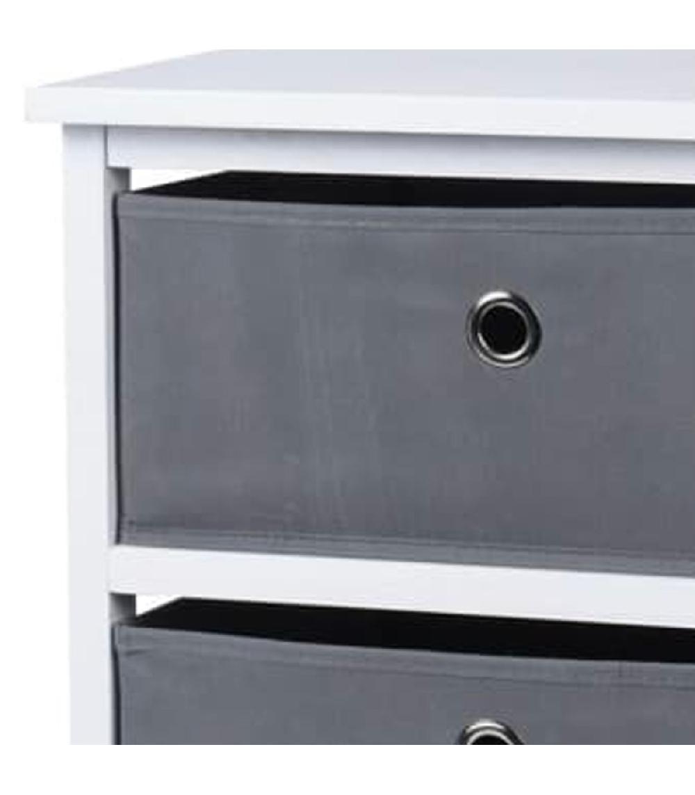 Wadiga Table De Chevet En Bois Blanc 2 Tiroirs Gris Toile