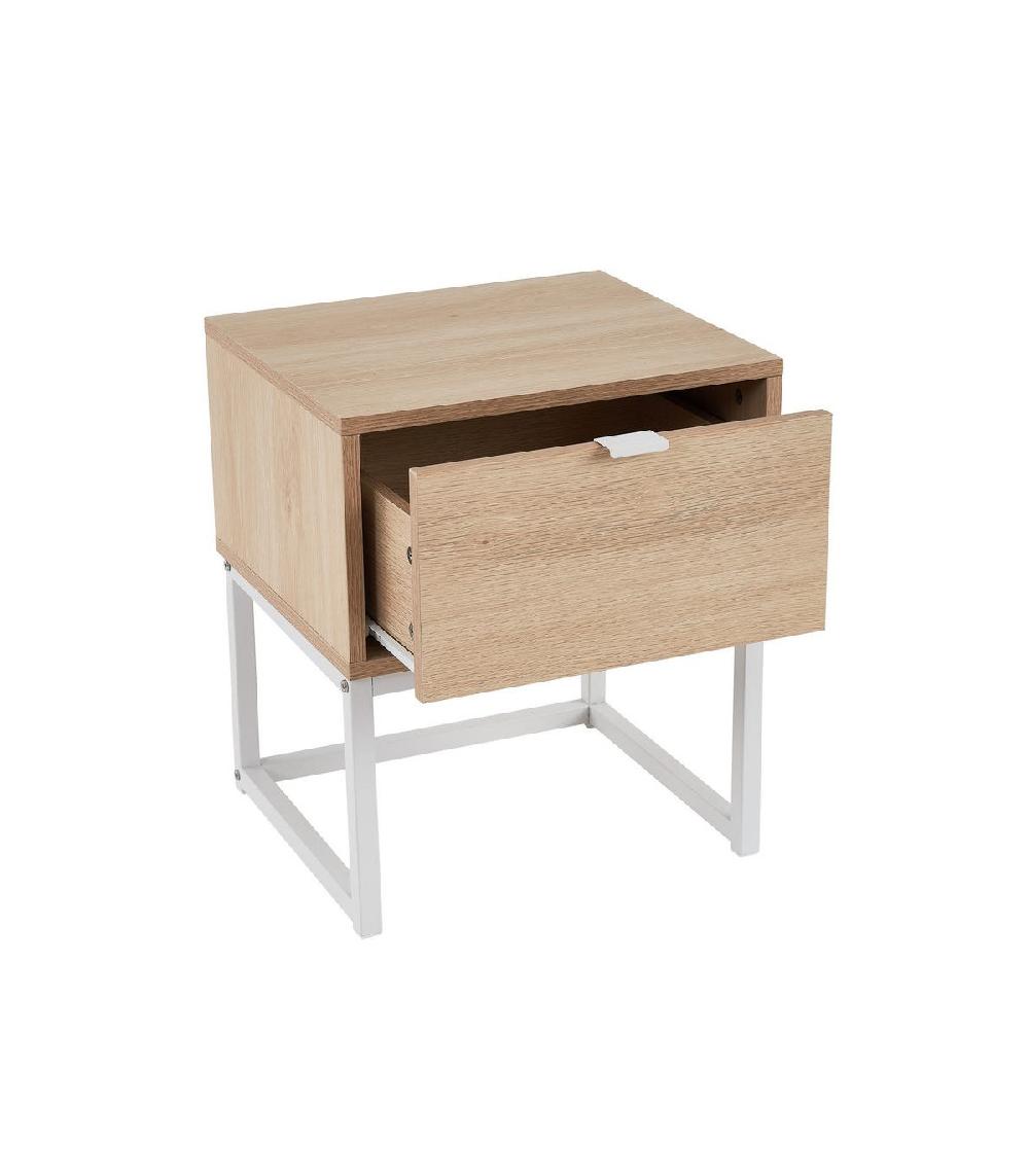 Wadiga Table De Chevet En Bois Et Métal Blanc 1 Tiroir - 40x35x47cm