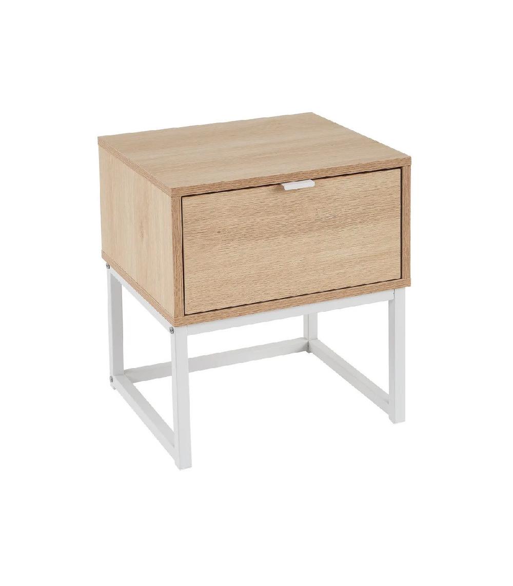 wadiga Table de chevet en bois et métal blanc 1 tiroir - 40x35x47cm